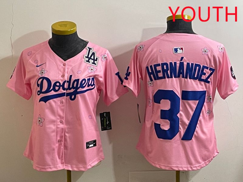 Youth Los Angeles Dodgers #37 Hernandz Pink Sakura Edition 2025 Nike MLB Jersey style 40->youth mlb jersey->Youth Jersey